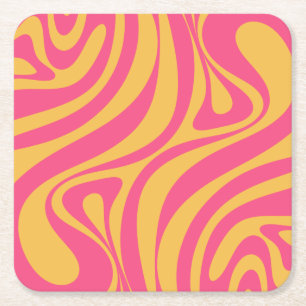 Nieuwe groove retro Abstract Patroon Hot Pink Yell Kartonnen Onderzetters