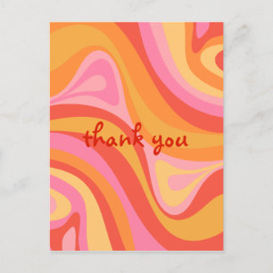 Nieuwe Groove Retro Abstract Roze Oranje Dank Je Briefkaart