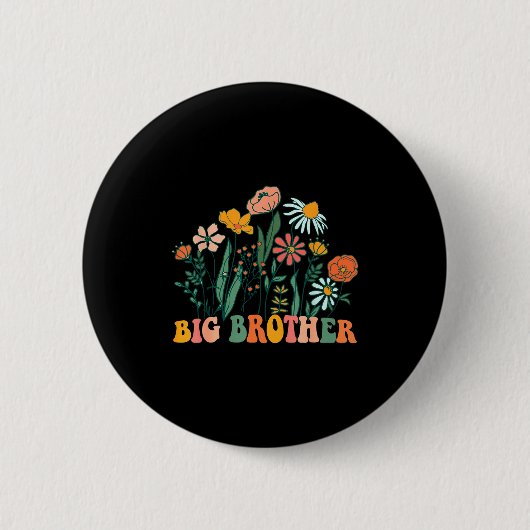 Nieuwe grote broer wilde bloem eerste verjaardag & ronde button 5,7 cm (Voorkant)