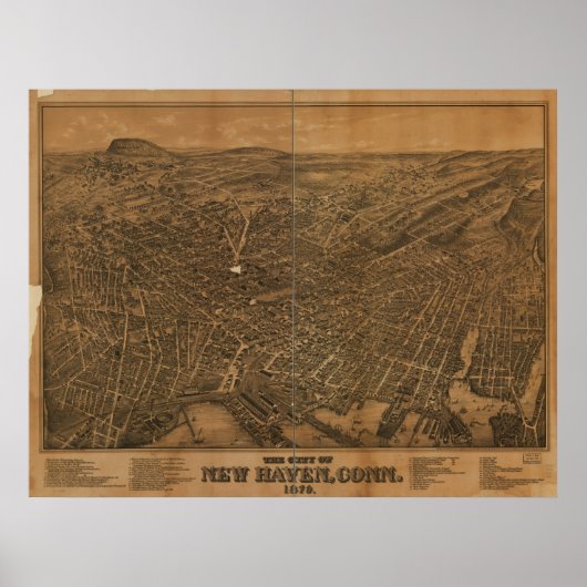 Nieuwe Haven Connecticut 1879 Antiek Panorama Poster (Voorkant)