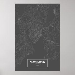 Nieuwe Haven, Connecticut (wit op zwart) Poster