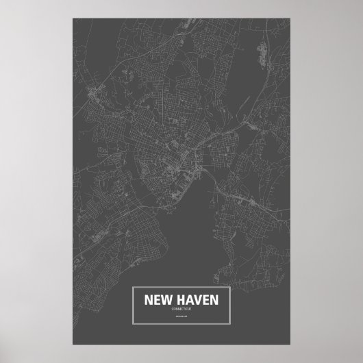 Nieuwe Haven, Connecticut (wit op zwart) Poster (Voorkant)