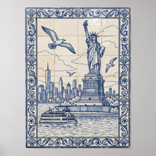 Nieuwe Haven van New York Blauwe Portugese Azulejo Poster