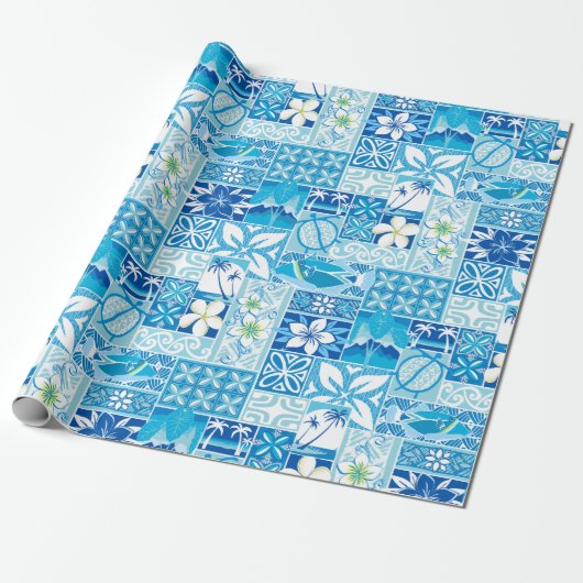 Nieuwe Hawaiian Motif - blauw Cadeaupapier (Uitgerold)