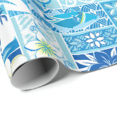Nieuwe Hawaiian Motif - blauw Cadeaupapier (Rol Hoek)