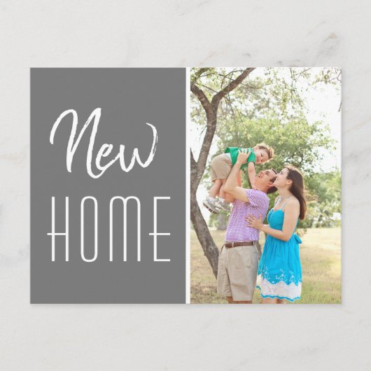 Nieuwe Home Custom Family Foto Gray Moving Aankondigingskaart (Voorkant)