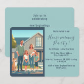 Nieuwe Home Familie Foto Blue Housewarming Uitnodi Aankondiging (Voorkant / Achterkant)