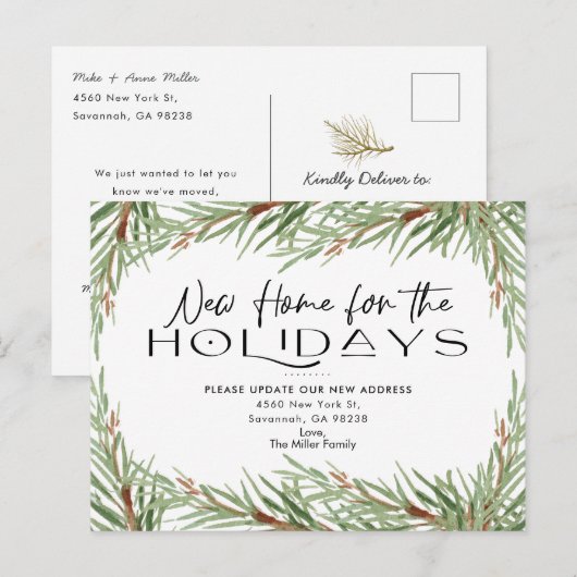Nieuwe Home Feestdagen Pine Branch Bewegende Aanko Uitnodiging Briefkaart (Voorkant / Achterkant)