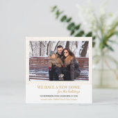 Nieuwe Home Foto Gouden visgraat Vakantie Verhuize Aankondiging (Staand voorkant)