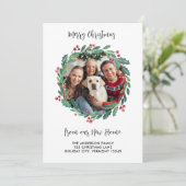 Nieuwe Home Foto Greenery Wreath Kerstmis Verhuize Aankondiging (Staand voorkant)