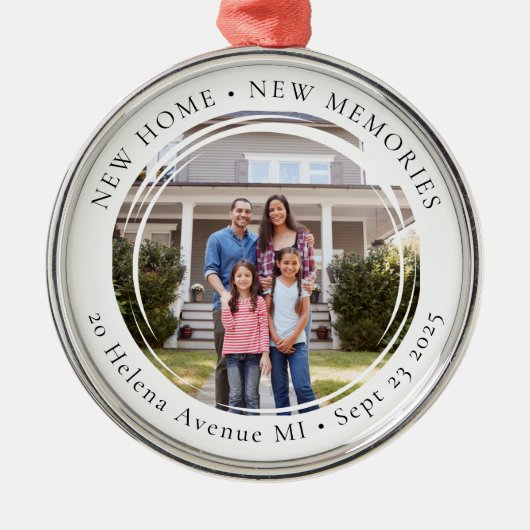Nieuwe Home Foto Housewarming Keepsake Metalen Ornament (Voorkant)