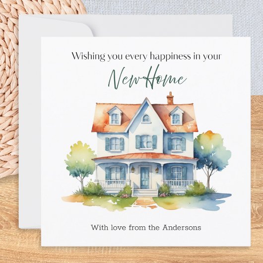 Nieuwe Home Happiness Waterverf Gepersonaliseerd Kaart