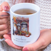 Nieuwe Home Herfst Voordeur Foto Koffiemok