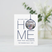 Nieuwe Home Kerst Ornament Foto Marine Blauw Wit Feestdagenkaart (Staand voorkant)