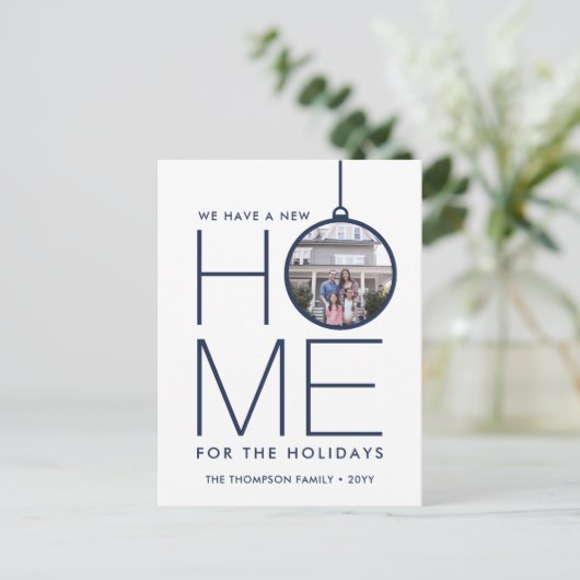 Nieuwe Home Kerst Ornament Foto Marine Blauw Wit Feestdagenkaart (Staand voorkant)