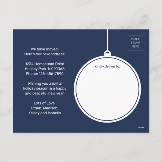 Nieuwe Home Kerst Ornament Foto Marine Blauw Wit Feestdagenkaart (Achterkant)