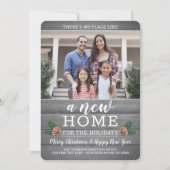 Nieuwe Home Kerst Pinecones & Grijs Hout 2 Foto Feestdagenkaart (Voorkant)
