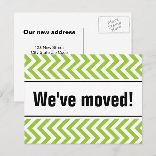 Nieuwe home moving briefkaarten | groene zigzagstr (Voorkant / Achterkant)