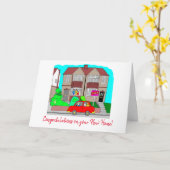 Nieuwe Home Rode auto gefeliciteerd Kaart (Gele Bloem)