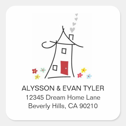 Nieuwe Home Square Adresetiketten Vierkante Sticker (Voorkant)