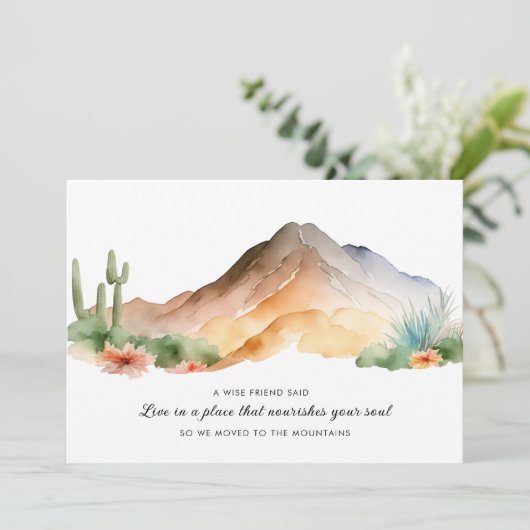 Nieuwe Home Waterverf Bergen Cactus Beweging Aankondiging (Staand voorkant)