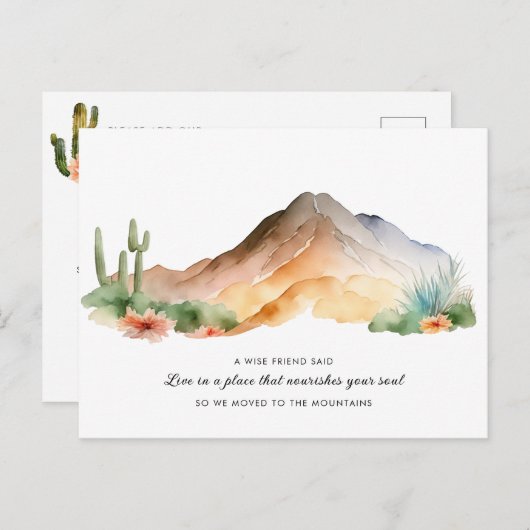 Nieuwe Home Waterverf Bergen Cactus Beweging Aankondigingskaart (Voorkant / Achterkant)