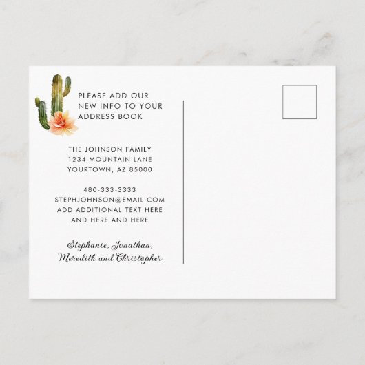 Nieuwe Home Waterverf Bergen Cactus Beweging Aankondigingskaart (Achterkant)