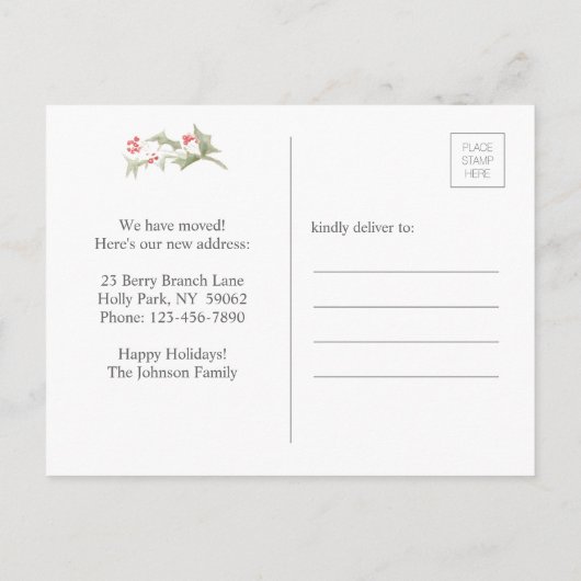 Nieuwe Home Waterverf Holly One Foto Adres wijzige Aankondigingskaart (Achterkant)