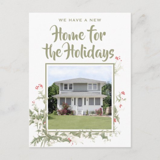 Nieuwe Home Waterverf Holly One Foto Adres wijzige Aankondigingskaart (Voorkant)