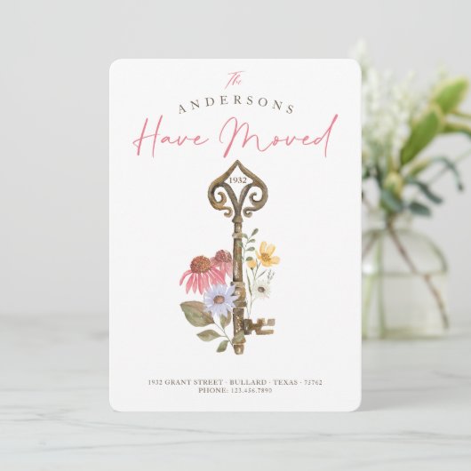 Nieuwe Home Waterverf Wilde bloem Floral  Sleutel Aankondiging (Staand voorkant)