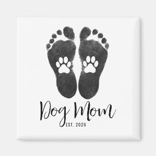 Nieuwe Hond Moeder Pootafdrukken Script Oprichting Magneet