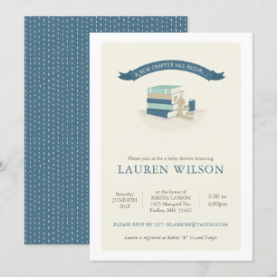 Nieuwe Hoofdstuk Baby Shower Uitnodiging - blauw