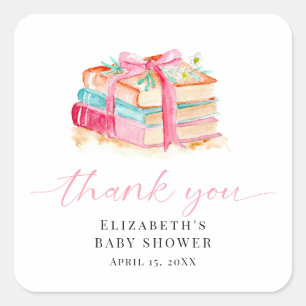 Nieuwe Hoofdstuk Baby Shower Waterverf Roze Bedank Vierkante Sticker