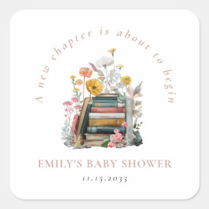 Nieuwe Hoofdstuk Bloem Baby Shower Vierkante Sticker