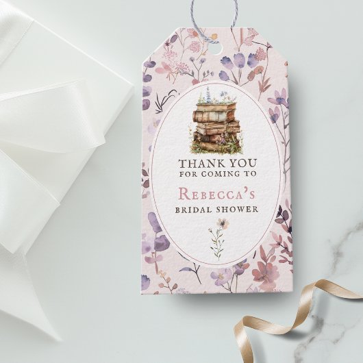 Nieuwe hoofdstuk bruidsshower waterverf, wilde blo cadeaulabel