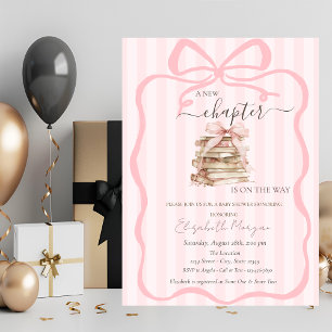 Nieuwe Hoofdstuk Roze Strik Strepen Baby Shower Kaart
