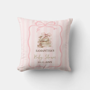 Nieuwe Hoofdstuk Roze Strik Strepen Baby Shower Kussen