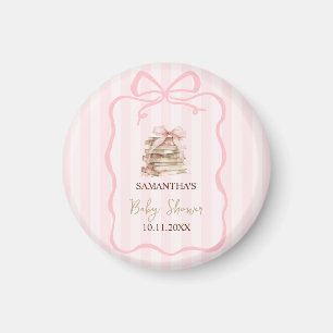 Nieuwe Hoofdstuk Roze Strik Strepen Baby Shower Magneet