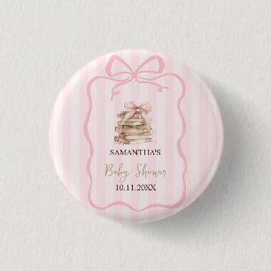 Nieuwe Hoofdstuk Roze Strik Strepen Baby Shower Ronde Button 3,2 Cm