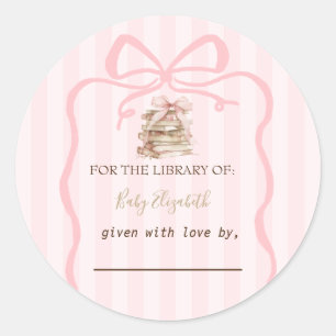 Nieuwe Hoofdstuk Roze Strik Strepen Baby Shower Ronde Sticker