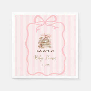 Nieuwe Hoofdstuk Roze Strik Strepen Baby Shower Servet