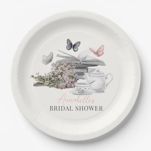 Nieuwe Hoofdstuk Theeset Roze Boek Bruidsdouche Papieren Bordje (Voorkant)