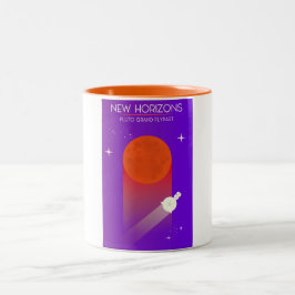 Nieuwe Horizons Pluto Grand Flypast ruimte kunst. Tweekleurige Koffiemok