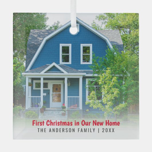 Nieuwe Huis Foto Eerste Kerst Glas Ornament (Voorkant)