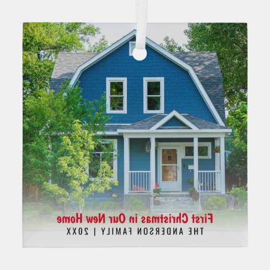 Nieuwe Huis Foto Eerste Kerst Glas Ornament (Achterkant)