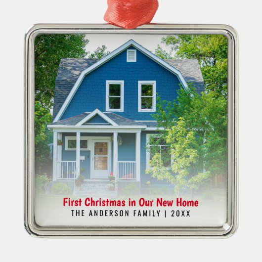Nieuwe Huis Foto Eerste Kerst Metalen Ornament (Voorkant)