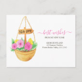 Nieuwe Huis Hangende Mand Bewegende aankondiging Briefkaart (Voorkant)