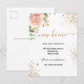 Nieuwe huisadres roos goudfloreucalyptus aankondigingskaart (Voorkant / Achterkant)