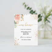 Nieuwe huisadres roos goudfloreucalyptus aankondigingskaart (Staand voorkant)