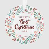 Nieuwe Huisdier Hond Kat Eerste Kerstfoto Bloemen Ornament (voorkant)